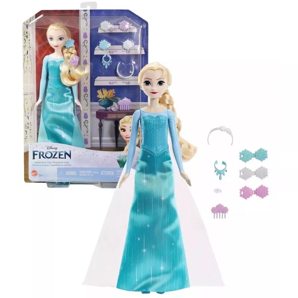 Disney Frozen Getting Ready Elsa Fashion Doll Set Vanity Accessories Mattel NEW